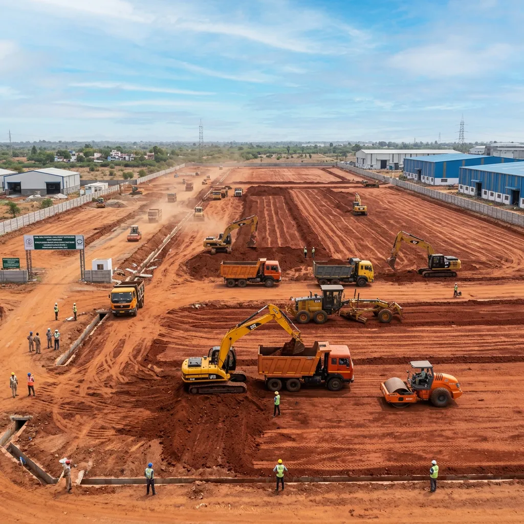 Industrial Construction Site Grading and Raft Foundation by Sri Vari Constructions in Coimbatore